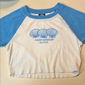 Pacific Sunwear Blue and White Raglan  Crop Tee XS